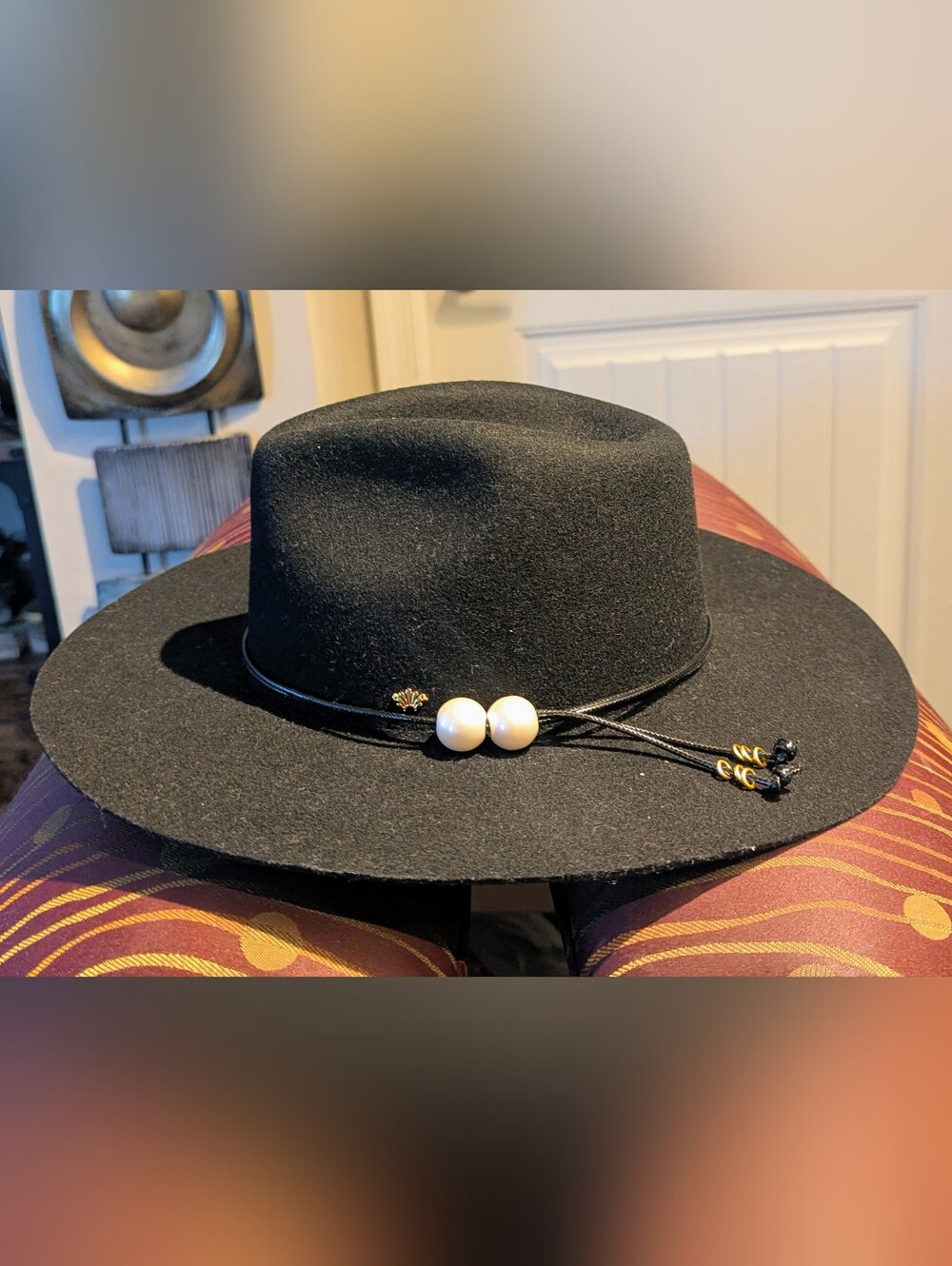 LeLe Sadough Farrar Wool Rancher Wide Brim Hat with Decorative Pearls NWT